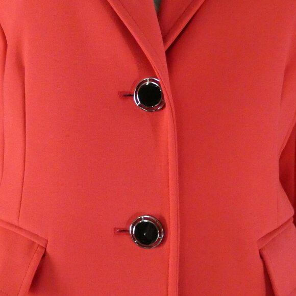 St. John 2-Pc Set Suit Sz 8 Coral Jacket Silver & Black Enamel Buttons Black Skt - Picture 6 of 10